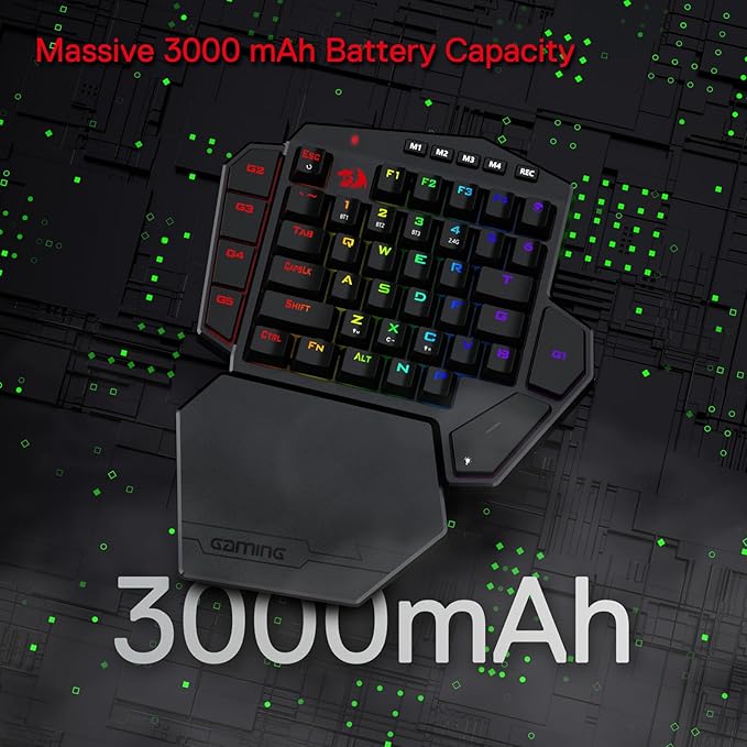 Redragon K585 PRO Wireless One-Handed Mechanical Keyboard, 42 Keys 3-Mode RGB 40% Gaming Keypad w/ 7 Onboard Macro Keys, Detachable Wrist Support, Rechargeable Battery (Blue Switch)