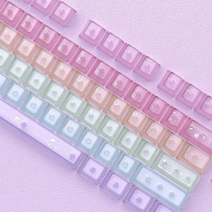 115 Keys Rainbow Keycaps, PC Translucnt Backlit Custom Keycap Set for Cherry Profile, Cute Frosted Clear Key Caps for MX Switches Mechanical Gaming Keyboard