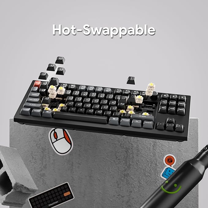 Keychron V3 Ultra TKL Mechanical Keyboard Wireless, ZMK Custom 8K Polling Rate, 2.4 GHz/Bluetooth/Wired with RGB Backlit, Pre-Lubed Silk POM Banana Switch Hot-Swappable for Mac Windows Linux