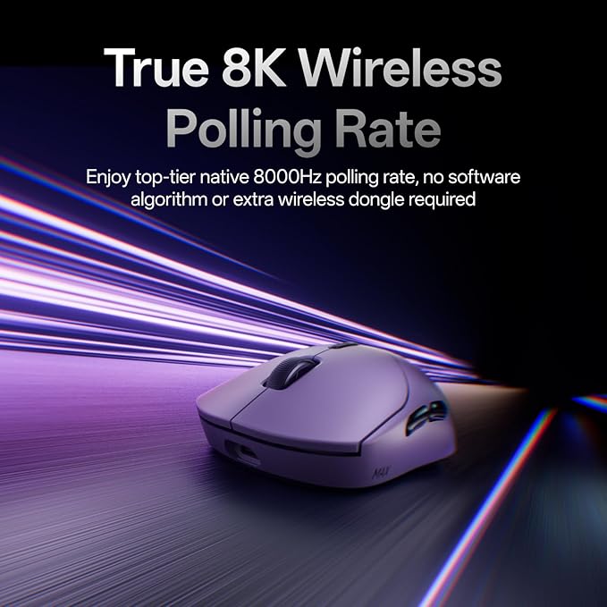 Rapoo VT2 MAX Wireless Gaming Mouse, True 8K Wireless Polling Rate, 53g Lightweight, Up to 750 Hr Battery, Nordic nRF54L15 MCU, 120-Million Optical Switch, 10 Programmable Buttons, Macro Enabled