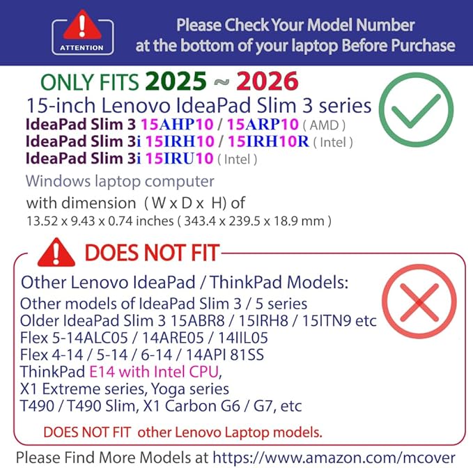 mCover Case ONLY Compatible for 2025-2026 15" Lenovo IdeaPad Slim 3 15AHP10 / 15ARP10 / 15IRH10 / 15IRU10 Series Windows Computers (NOT Fitting Any Other Lenovo Models) (Clear)