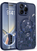 GVIEWIN for iPhone 16 Pro Max Case Compatible with MagSafe, [Military Grade Protection] [Screen Protector] Full Camera Protection Floral Translucent Women Magnetic Phone Case, Floratopia/Blue