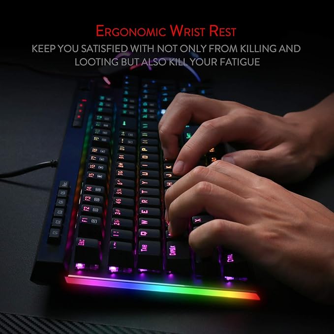Redragon K580 VATA RGB LED Backlit Mechanical Gaming Keyboard with Macro Keys & Dedicated Media Controls, Hot-Swappable Socket, Onboard Macro Recording (Blue Switches)