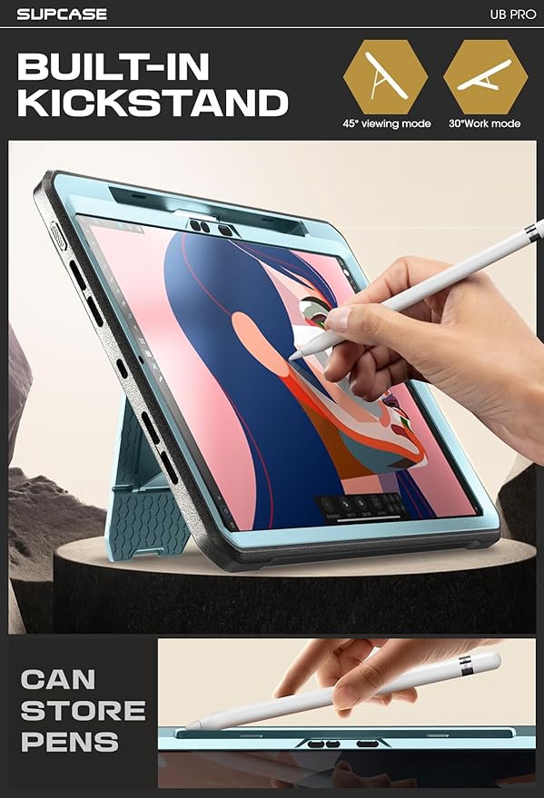SUPCASE for iPad Pro 11 Inch Case M5/M4 (2025/2024) with Pencil Holder (Unicorn Beetle Pro), [Built-in Screen Protector & Stand] Full-Body Rugged Cover for iPad Pro 11'' 6th/5th Gen, Arctic