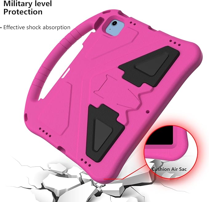 Dteck for iPad 10th Generation Case 2022 10.9 Inch,Lightweight Kids Friendly Shockproof Protective Case with Handle Pencil Holder Kickstand Child Cover for Apple iPad 10th Gen 10.9 Inch 2022,Rose