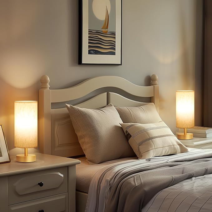 PartageiZ Small Table Lamp for Bedroom Set of 2 - Bedside Lamps for Night Stands, Minimalist Nightstand Light Lamp for Reading Room, Kids Room, Living Room（Gold）