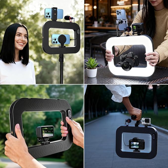 yAyusi Magnetic Cell Phone Light for Video Recording, Handheld Phone Stabilizer with Light, 8000mAh LED Selfie Phone Ring Light with Phone Holder, Smartphone Video Rig for Camera, Vlog, TikTok