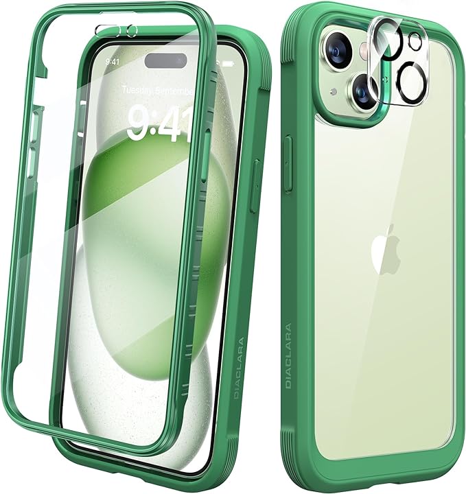Diaclara Designed for iPhone 15 Plus Case 6.7'', [Compatible with MagSafe] Full Body Rugged Magnetic Case w/Built-in Screen Protector+Glass Camera Lens Protector,Mint Green