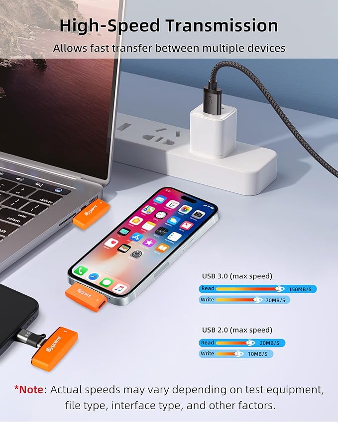 USB C Flash Drive for iPhone Photo Stick 256GB Thumb Drive with Type-C Charging Port, USB Memory Stick for Photos Videos, High Speed Jump Drive External Storage for iPad/Android Phones/PC (Orange)