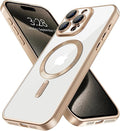 Hython Magnetic Clear for iPhone 15 Pro Case with Camera Lens Protector [Compatible with MagSafe] Luxury Plating Edge Slim Soft TPU Cover Protective Phone Case for iPhone 15 Pro, Matte Desert Brown