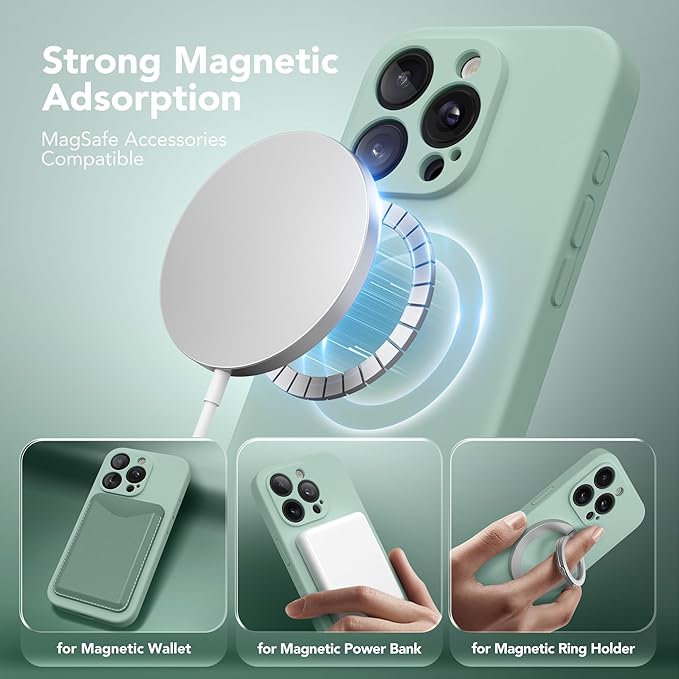Magnetic for iPhone 13 Pro Case, Compatible with MagSafe, [Full Camera Protection][Screen Protector] Silicone Shockproof Protective Phone Case for iPhone 13 Pro 6.1", Mint