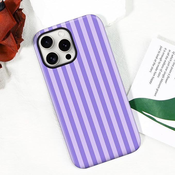 Magnetic for iPhone 16 Pro Case Cute Stripes Phone Case, Shockproof Slim TPU and Hard PC Protective Phone Cover Compatible with MagSafe Designed for Women Girls, Light Purple