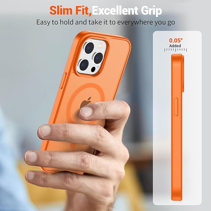 SUPFINE Magnetic for iPhone 14 Pro Case (Compatible with MagSafe) (Military Grade Drop Protection) Translucent Matte Shockproof Phone Cover,Starry Orange
