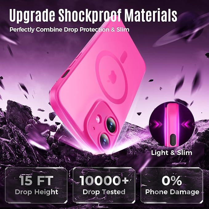 Symcele Designed for iPhone 12 Case, Compatible with MagSafe, with Privacy Screen Protectors X2, [Camera Protection] [15FT Military Drop Protection] Shockproof Phone Case, 6.1", Hot Pink