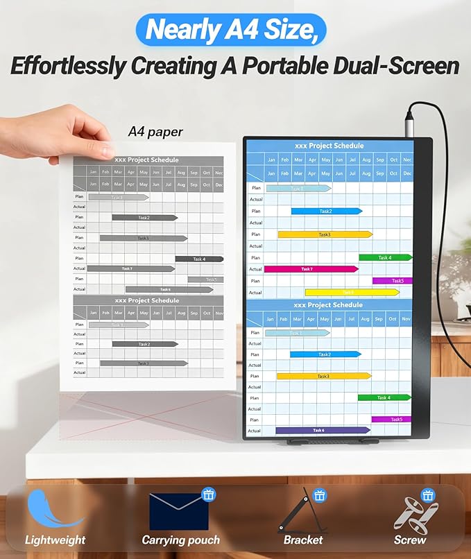 Ingnok Portable Monitor, Ultra Slim 15.6 Inch FHD IPS Laptop Screen Extender with Adjustable Stand, USB C Compatible, Ideal for Travel and Office