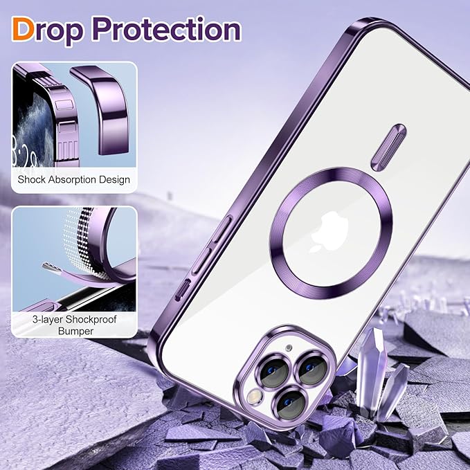 Hython Magnetic Clear for iPhone 11 Pro Max Case with Camera Lens Protector [Compatible with MagSafe] Plating Edge Slim Soft TPU Cover Protective Phone Case for iPhone 11 Pro Max 6.5", Deep Purple