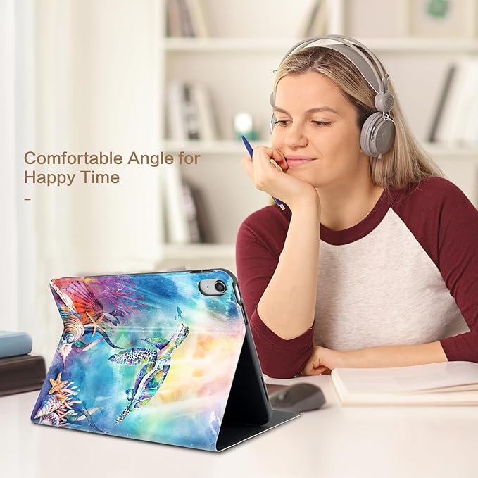 Lokigo New iPad (A16) 11th Generation Case 11 Inch 2025, iPad 10th Generation Case 2022 10.9 Inch, Multi-Angle Viewing Protective Stand IPad Cover 10th Generation, Auto Wake/Sleep, Turtle
