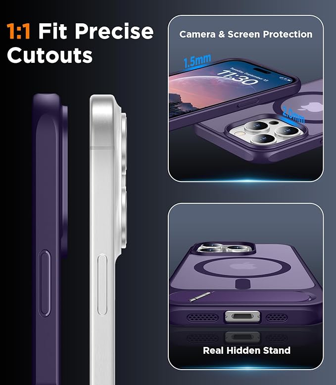 Magnetic Compatible with iPhone 15 Pro Max Case, [Built-in Invisible Kickstand][Compatible with MagSafe] [Military Grade Shockproof] Slim Translucent Matte Phone Case for iPhone 15 Pro Max 6.7"