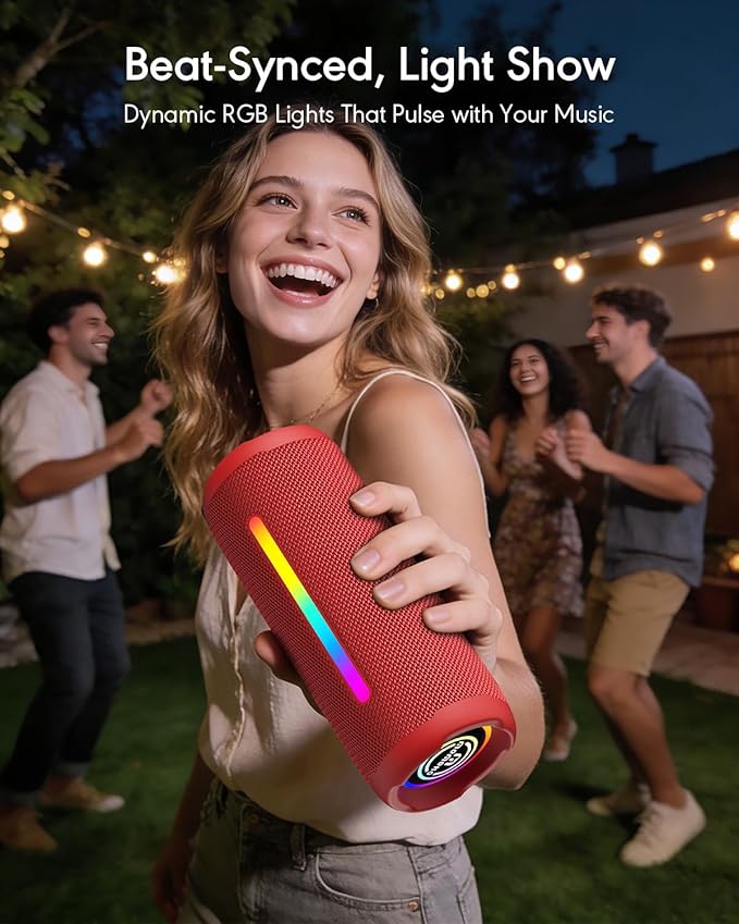 Portable Bluetooth Speaker, IPX7 Waterproof Wireless Speaker, 30W Loud Stereo Sound with Deep Bass, Bluetooth 5.4, EQ Mode for Home/Outdoor/Travel, Birthday Gifts for Adults Men Women Teen (Red)