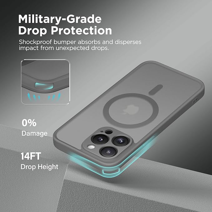 CAPRARO Magnetic for iPhone 13 Pro Case, [Compatible with MagSafe] [Full Camera Protection] Shockproof Protective Slim Translucent Matte Phone Case for iPhone 13 Pro 6.1'', Deep Grey