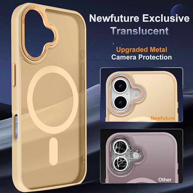 Newfuture Designed for iPhone 16 Case with Magnetic [13 FT Military Drop Protection] [Compatible with Magsafe] Slim Translucent Matte Shockproof with Anti-Fingerprint Phone Case, Creamy Yellow