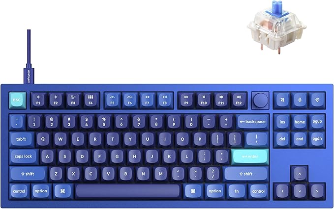 Keychron Q3 Wired Custom Mechanical Keyboard Knob Version, TKL Tenkeyless QMK/VIA Programmable Macro with Hot-swappable Gateron G Pro Blue Switch Double Gasket Compatible with Mac Windows Linux (Blue)