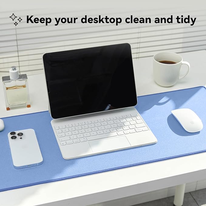 Reniteco Waterproof Large Gaming Mouse Pad with Durable Stitched Edges, Non-Slip Rubber Base, Grainy Jacquard Mouse Mat Desk Pad for Home Office Gaming, 31.5''x11.8''x0.12'', Matte Blue