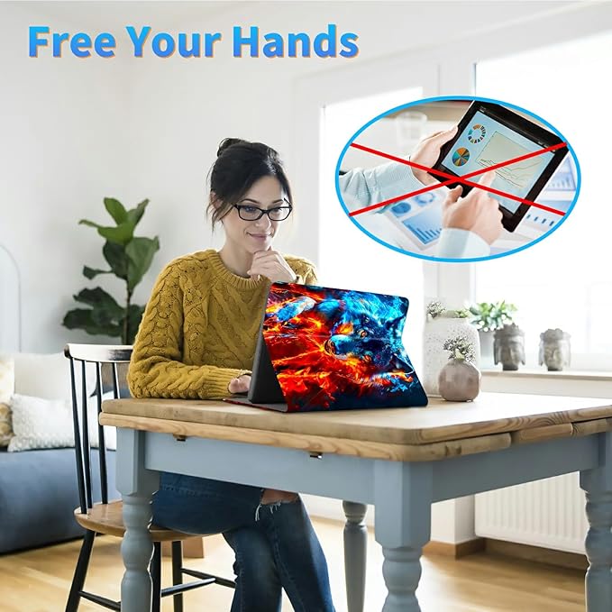 for Case for 6" Kindle 10th Generation 2019 Release (Model No J9G29R) E-Reader Case, Slim Kickstand Stand Leather Smart Cover with Auto Wake/Sleep, Red Blue Flaming Wolf