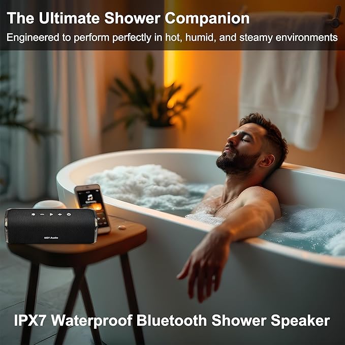 Bass Boosted Bluetooth Bike Speaker, IPX7 Waterproof Portable Wireless Outdoor Speaker, 25-Hour Playtime, LED Lights, TWS Pairing for Pool, Beach, Shower, Gifts (Black)