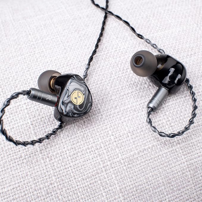 TINHIFI T3 Plus 10mm LCP Dynamic Driver IEM, HiFi Wired Earbuds with Balanced Sound & Deep Bass, 3D Printed Marble Texture Shell, Detachable 2Pin Silver-Plated Cable for Musician Audiophile