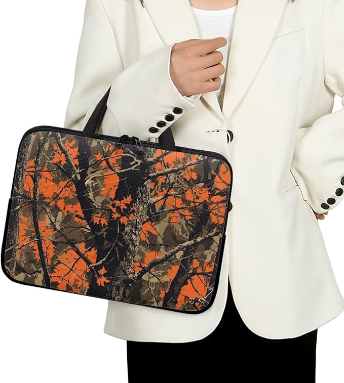 Orange Camo Forest Laptop Sleeve 17 Inch Womens Mens Laptop Tote Bag Waterproof Computer Tablet Handbag Case with Handle Carrying Case Laptop Cover for Travel/Business/School/Office