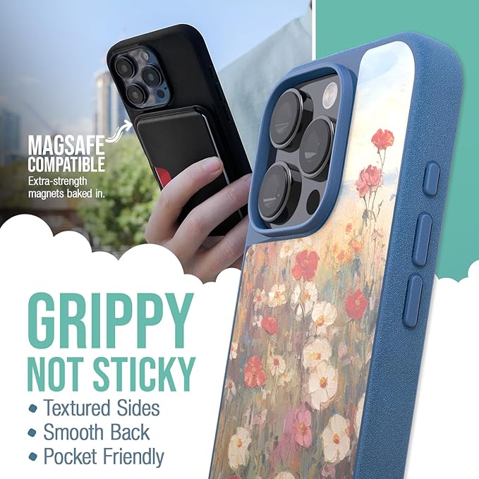 Smartish® iPhone 16 Pro Magnetic Case - Gripmunk Compatible with MagSafe [Lightweight + Protective] Slim & Thin Grip Cover with Microfiber Lining for Apple iPhone 16 Pro - Wildflower Fields
