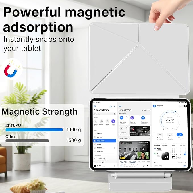 for iPad Pro 13 Inch Case (M5/M4) 2025/2024, Detachable Powerful Magnetic Attachment, Multiple Folding Stand, Slim Rebound Protection Cover, Auto Sleep/Wake, Gray
