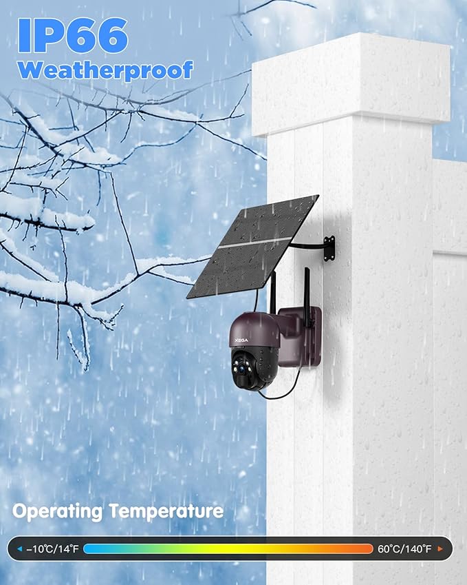 Xega® 4G LTE Cellular Security Camera with 20W Solar Panel 20000mAh Built-in Battery - [24/7 Record] Solar No WiFi Security Camera Wireless Outdoor,2K HD Color Night Vision, PIR Motion Detection,IP66