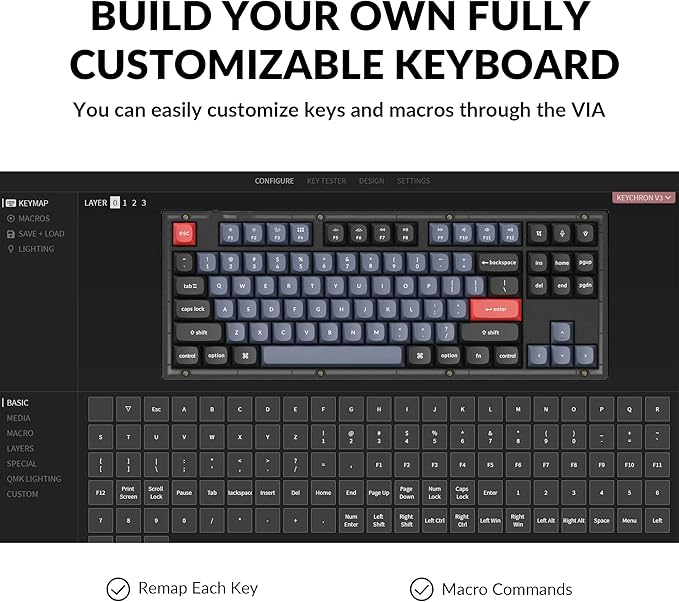 Keychron V3 Wired Custom Mechanical Keyboard, TKL Tenkeyless QMK/VIA Programmable Macro with Hot-swappable Keychron K Pro Brown Switch Compatible with Mac Windows Linux (Frosted Black-Translucent)