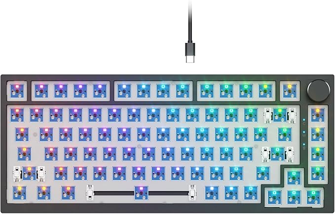 75% Custom Barebones Keyboard Kit Gamer,Blank DIY Mechanical Gaming Keyboard PCB with Gasket Mouted Hot Swappable 3pin/5pin Switch RGB for Win/Mac (V400 Black Kit)