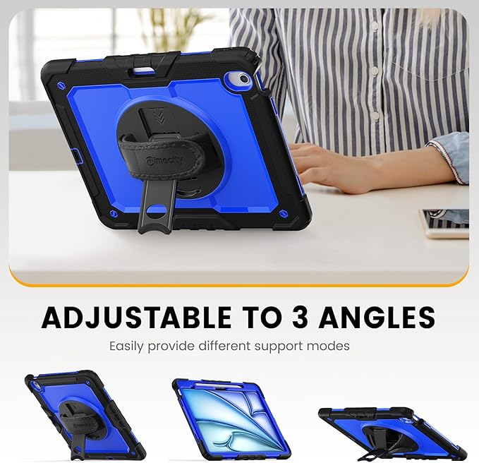 timecity for iPad Air 13 Inch Case M4 2026/ M3 2025/ M2 2024, 360° Rotating Stand, Pencil Holder & Wireless Charging, Shockproof with Screen Protector & Shoulder Strap - for Designers, Dark Blue