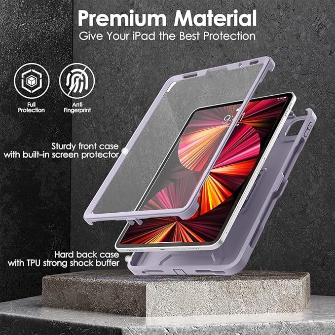 DTTO for iPad Pro 11 inch Case 2022(4th Gen)/2021(3rd Gen), [Screen Protector] Dual Layer Full Body Protection Cover with Pencil Holder, Also Fit iPad Pro 11'' 2020&2018/iPad Air 5/Air 4 - Taro Purple