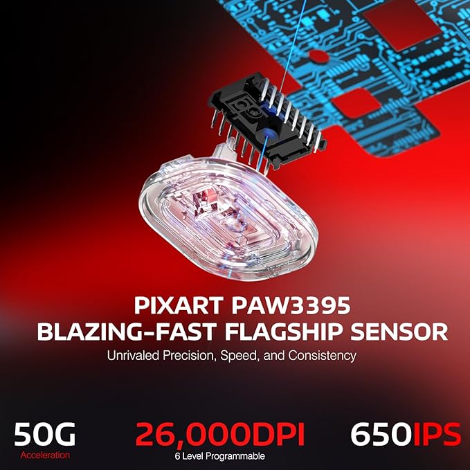 ATTACK SHARK X3 Wireless Gaming Mouse, 49g Ergonomic Computer Mouse, Triple Modes PAW3395 26K DPI Optical Sensor, 200h Battery Life, Programmable Buttons, Gaming Accessories for PC/Laptop/Mac (Red)