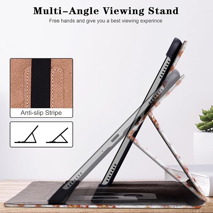 Case for iPad Pro 13 inch (M5/M4) 2025/2024, Premium Leather Folio Stand Protectors Cover with Auto Wake/Sleep, Pencil Holder, Hand Strap and Card Slots - Diamond Peach