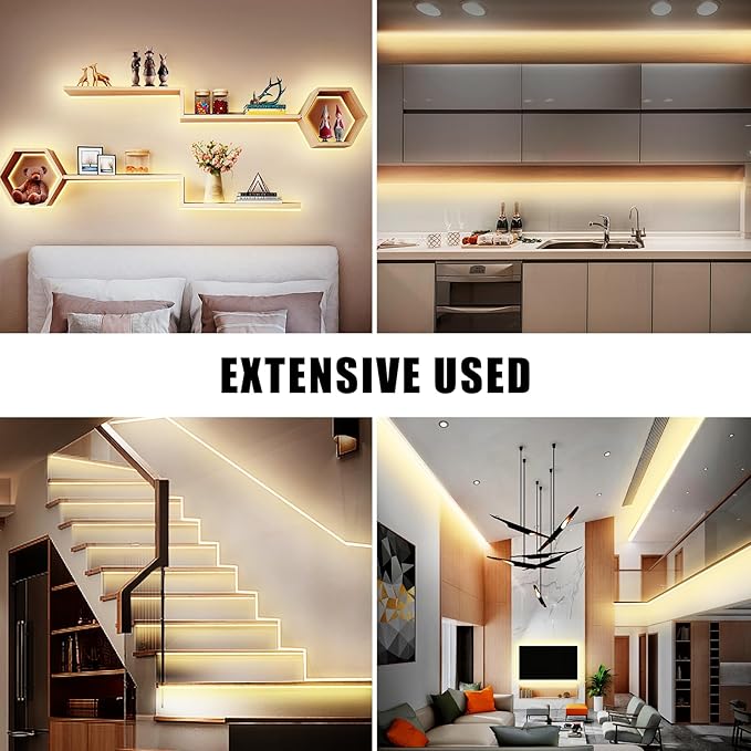 Tatazone White COB Led Strip Lights Max with RF Remote, 32.8ft 2700K CRI93+ Dimmable Warm White COB Light Strip, Adhesive Indoor COB Led Lights for Living Room, Shelf, Cabinet