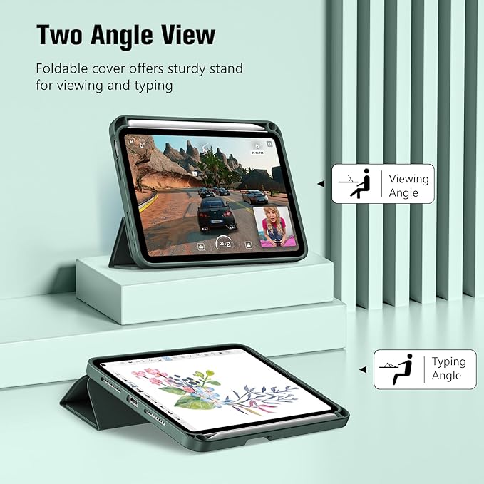 ProCase for iPad mini 7 A17 Pro 2024/iPad Mini 6 2021 8.3 Inch iPad mini 7th/6th Gen Case with Pencil Holder, Trifold Stand Smart Folio with Soft TPU Back Cover for iPad mini 8.3" 7th/6th Gen -Mgreen