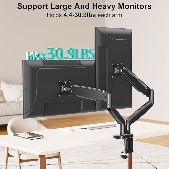 MOUNT PRO Dual Monitor Desk Mount fits 22” to 39” Ultrawide Computer Screen, Holds up to 30.9lbs Each, Fully Adjustable Long Monitor Arm for Two Monitors, Gas Spring Monitor Stand, 100x100 VESA Mount