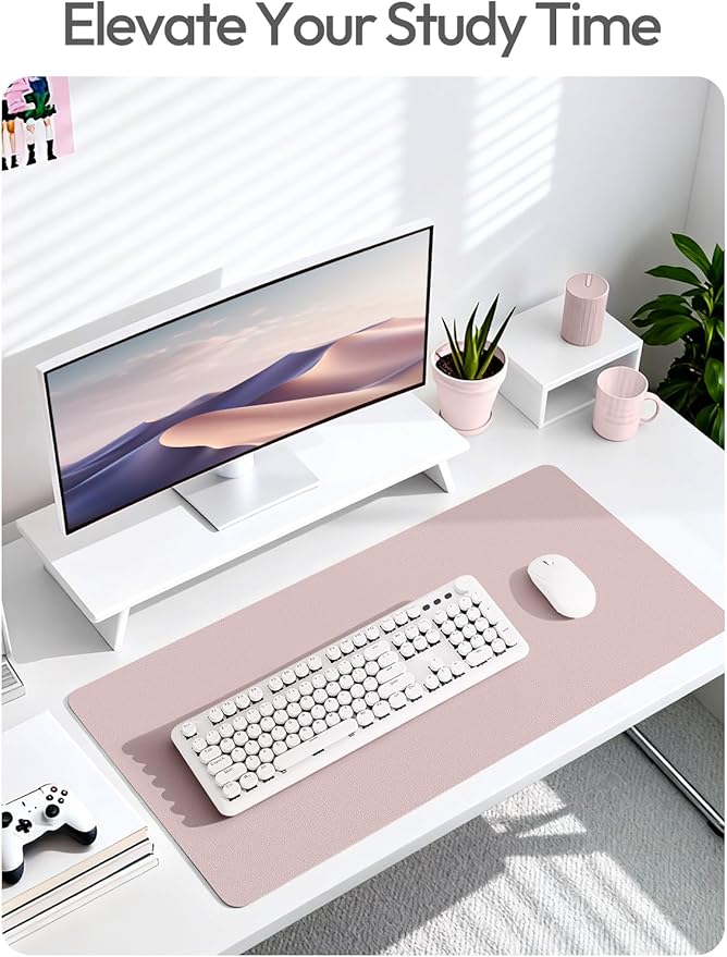 YSAGi Leather Desk Protector, Office Mat, Large Mouse Mat, Non-Slip PU Leather Blotter, Laptop Pad, Waterproof Writing Pad for Office and Home (Grayish Lavender, 35.4" x 17")
