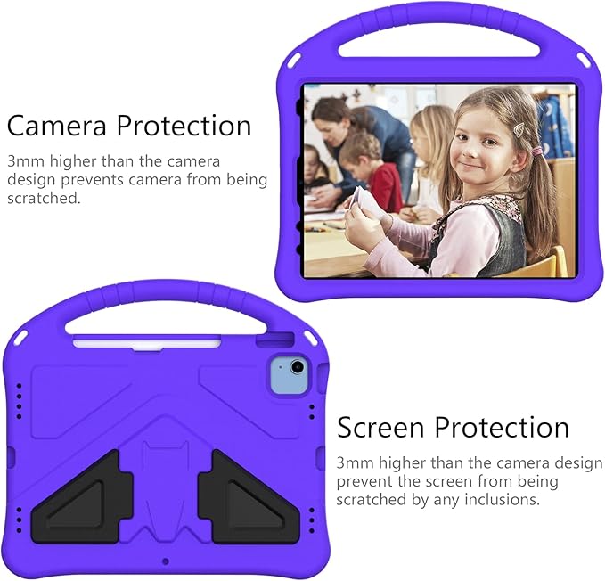 Shockproof Case for Apple iPad A16 11 Inch 2025 11th Gen/iPad 10th Generation 2025 10.9", with Shoulder Strap Soft EVA Handle Design Foldable Kickstand Kids Friendly Cover for Girls Boys, Purple