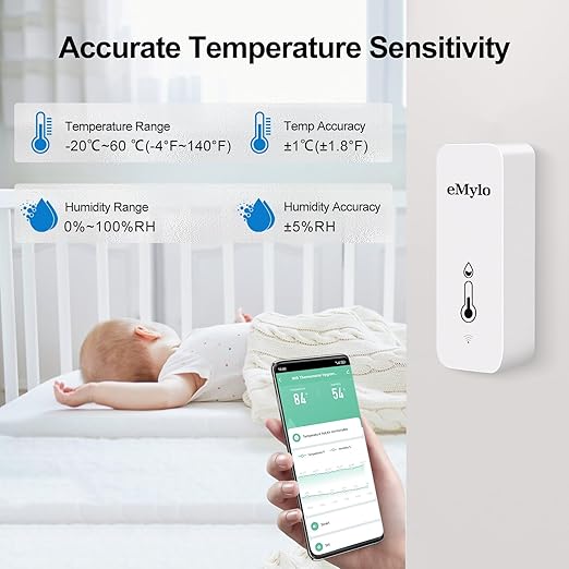WiFi Temperature Humidity Sensor, Wireless Indoor Thermometer Hygrometer with App Alert, Free Data Storage Export, Smart Temperature Humidity Monitor for Home Bedroom, Compatible with Alexa (2-Pack)