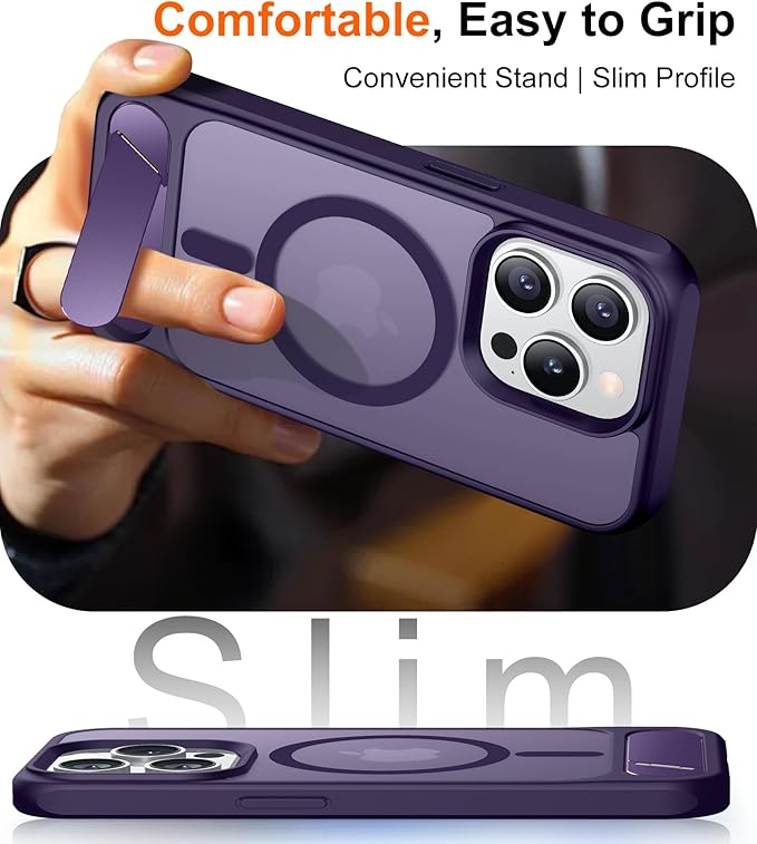 Magnetic Compatible with iPhone 15 Pro Case, [Built-in Invisible Kickstand][Compatible with MagSafe] [Military Grade Shockproof] Slim Translucent Matte Phone Case for iPhone 15 Pro 6.1"