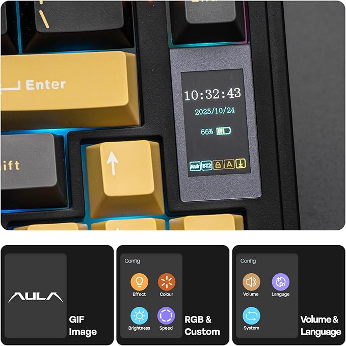 EPOMAKER X Aula EA75 MAX Wireless Gaming Keyboard with Screen & Knob, 5000mAh, Hot-Swap, Lubed Switches, RGB Backlit, Creamy Gasket, 75% Mechanical Keyboard (Black, Silent Cotton Candy Switch)