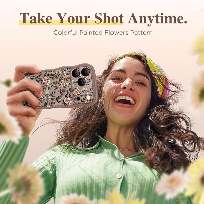 GVIEWIN for iPhone 17 Pro Max Case Compatible with MagSafe [Curly Wave Edge][Full Camera Protection] Floral Translucent Shockproof Magnetic Women Phone Case for 17 Pro Max, Bunchflower/Brown