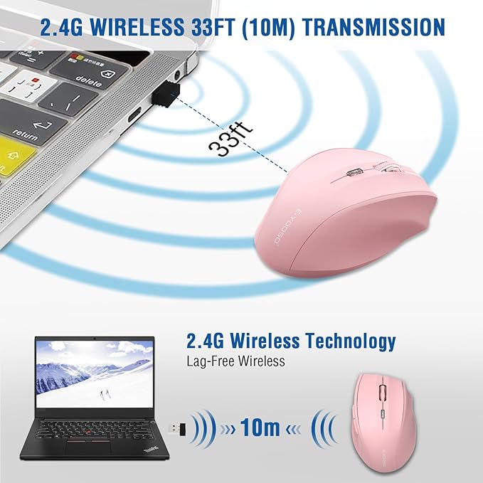 E-YOOSO Wireless Mouse for Laptop, Portable Optical Computer Mouse, 6 Buttons, Cordless 2.4GHz with USB Receiver, 5-Level 4800 DPI, 18 Months Battery Life, for PC, Chromebook, Windows, Mac(Pink)